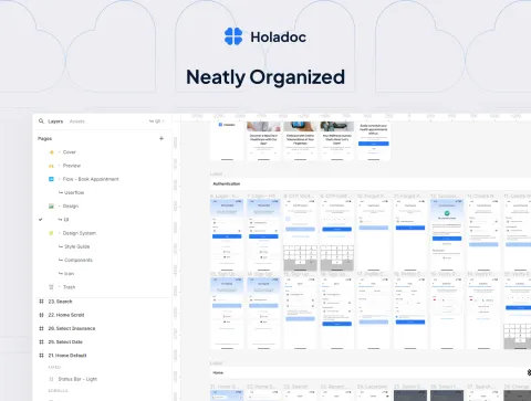 Holadoc Figma layer organization and screen overview